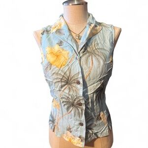 Sleeveless Floral Blouse - Blue and Yellow